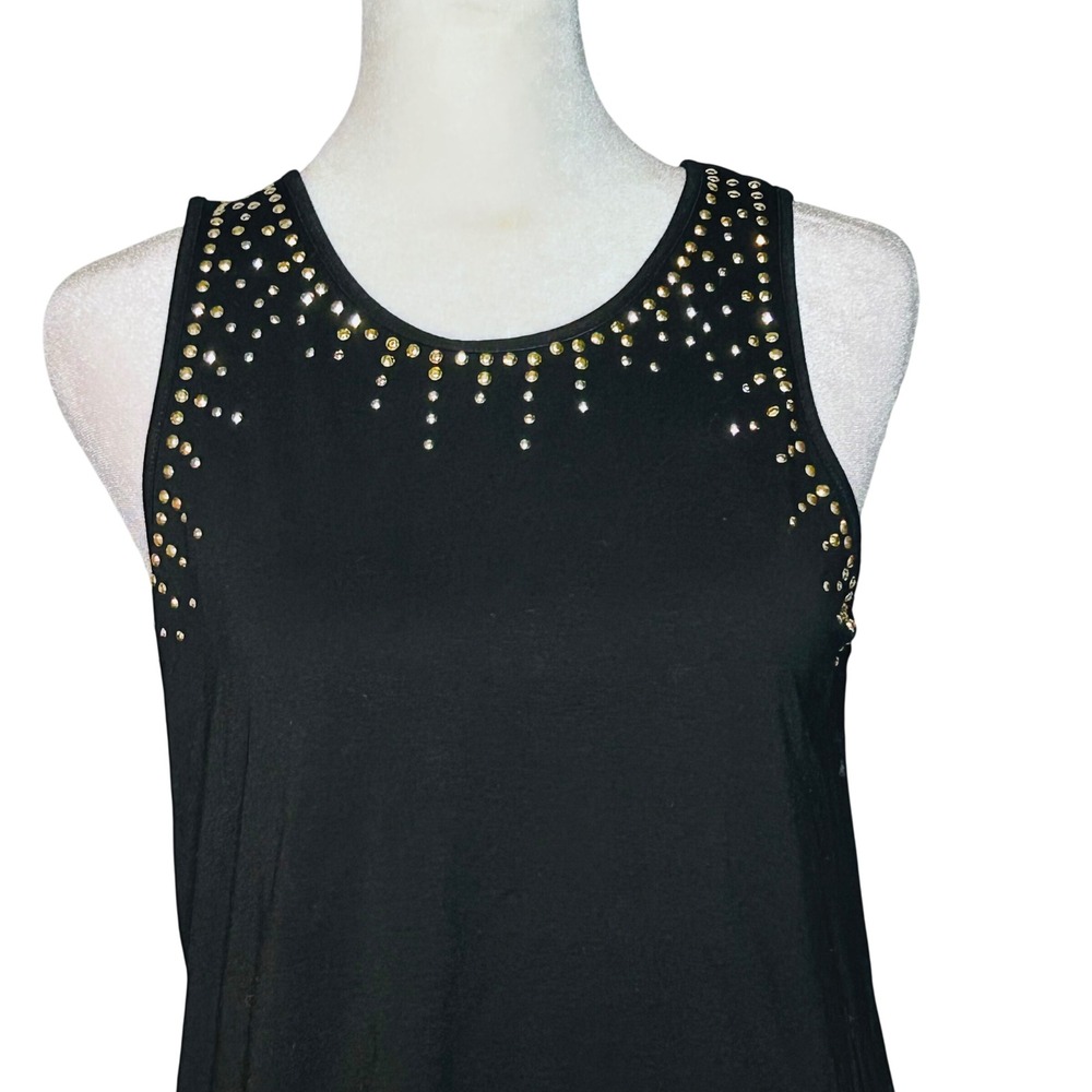 CARMEN MARC VALVO women's black‎ tank blouse sleeveless gold studded rayon small - Picture 3 of 7